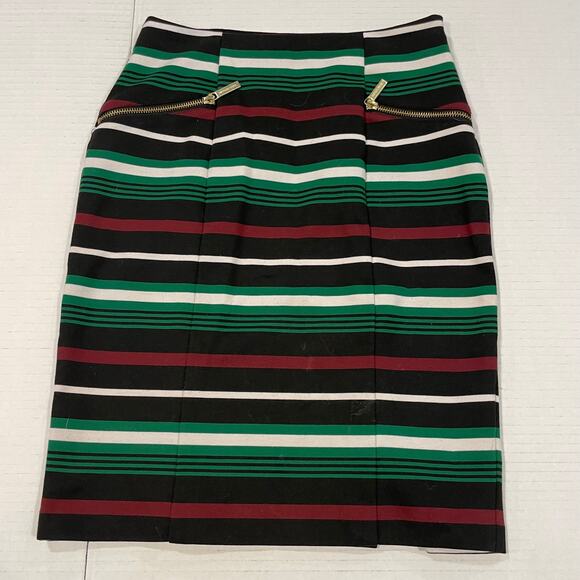 Michael Kors sz 2 awomen's striped skirt  zipper faux pockets open slit back hem - Picture 1 of 11
